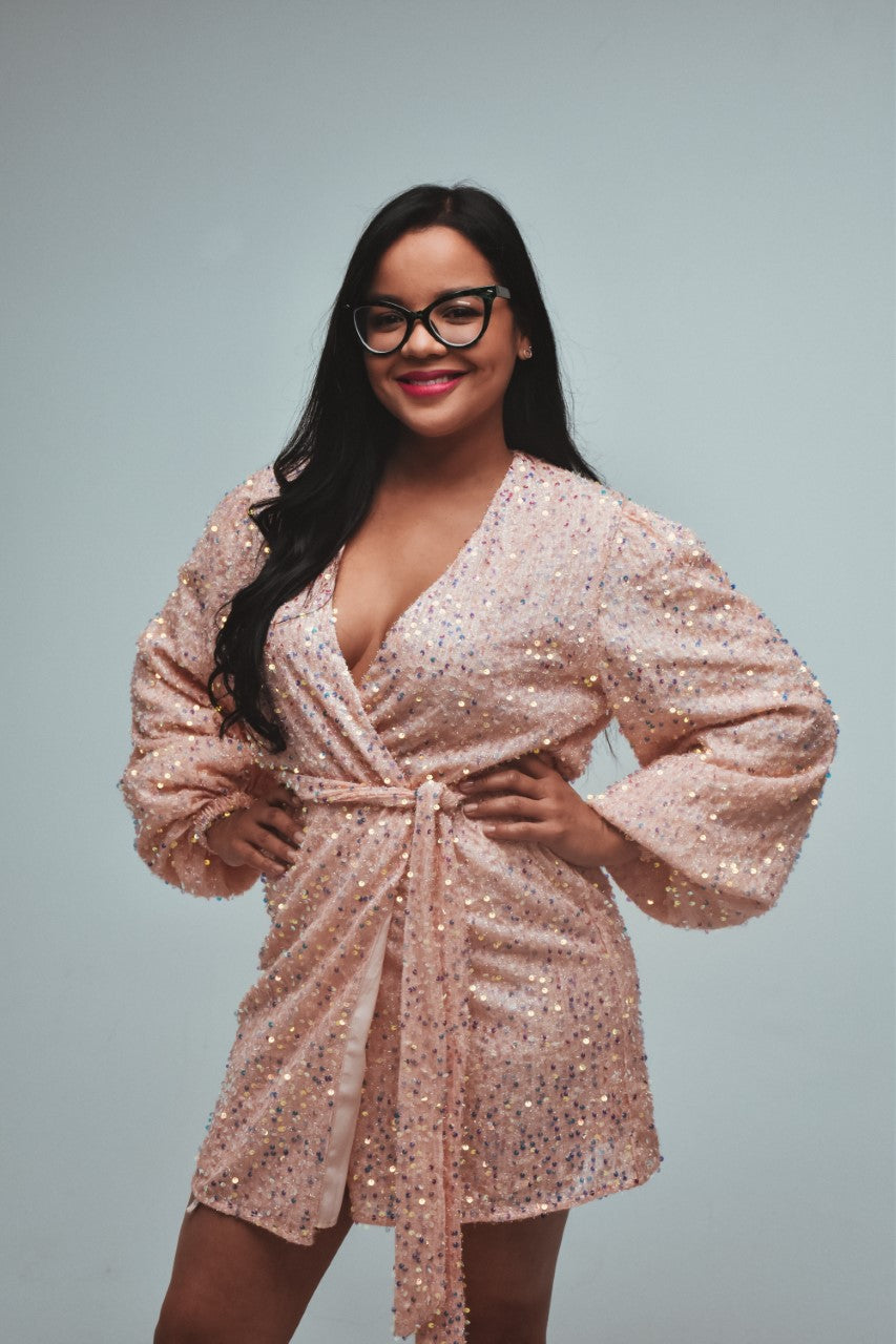 pink wrap sequin dress Needs No Label Pink Sequin Wrap Midi Dress
