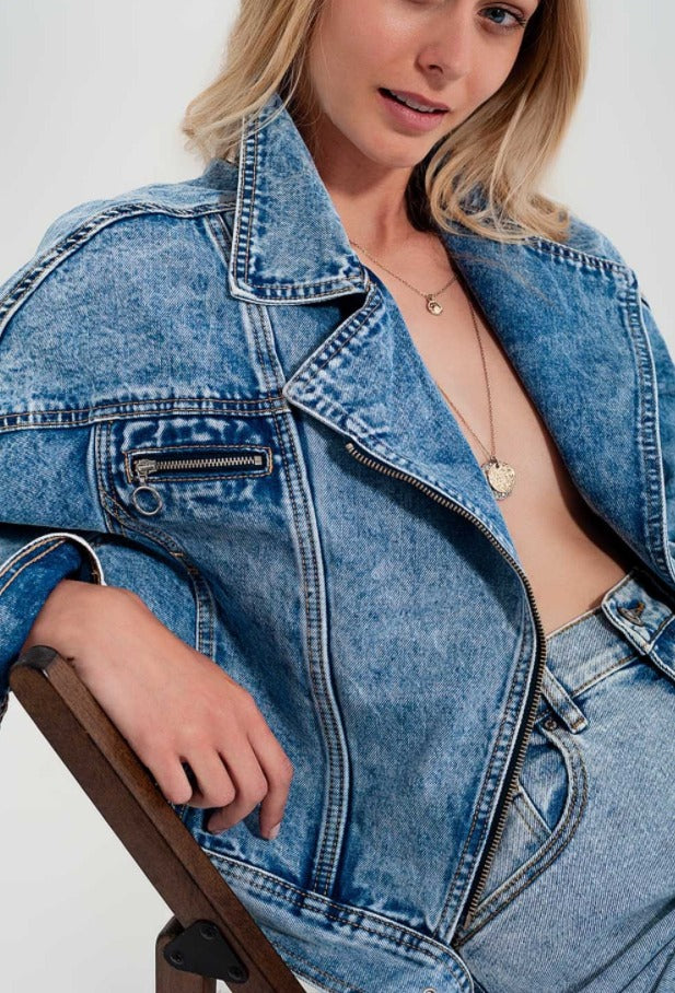 Sabrina- Denim Biker Jacket – Born Bonita